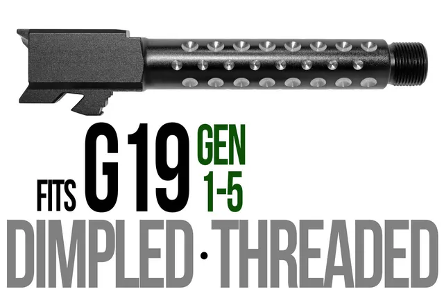 Glock 19 Threaded Barrel – Golf Ball Dimpled 2-Tone Black