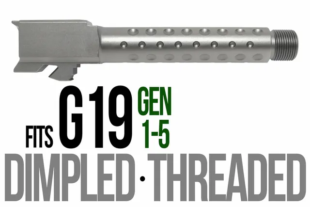 Glock 19 Threaded Barrel 9mm – Golf Ball Dimpled Flat Gray