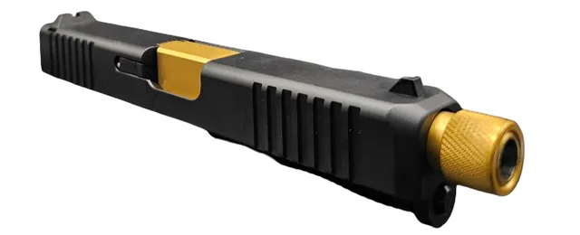 Glock 19 Threaded Slide – Gold Threaded